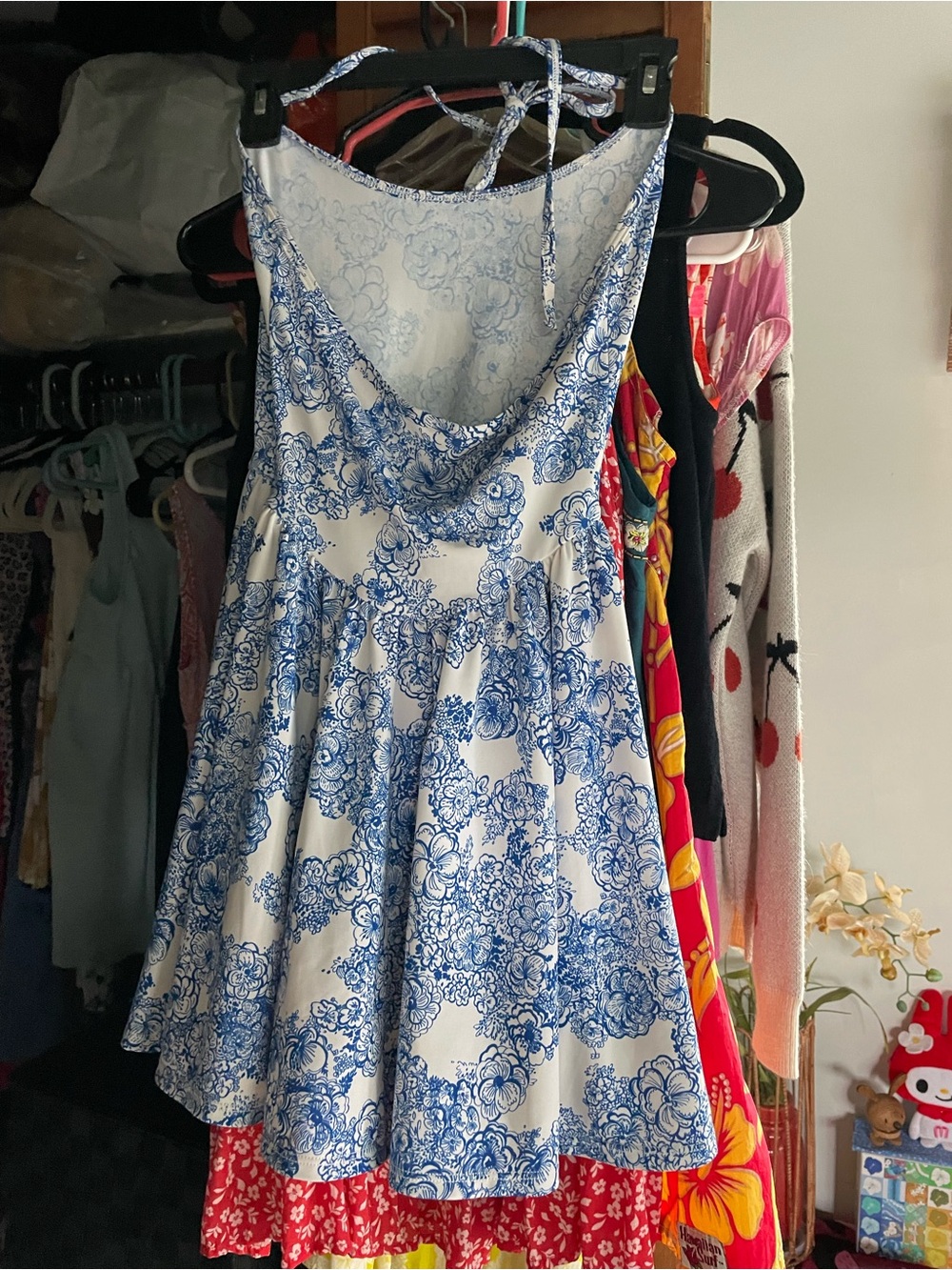 💙Vintage American Apparel White Mini Dress with Blue Floral Print💙 - Picture 9 of 16